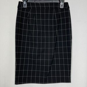 ELLE Office Black White Grid-Pattern Check Pencil Skirt Women's XS
